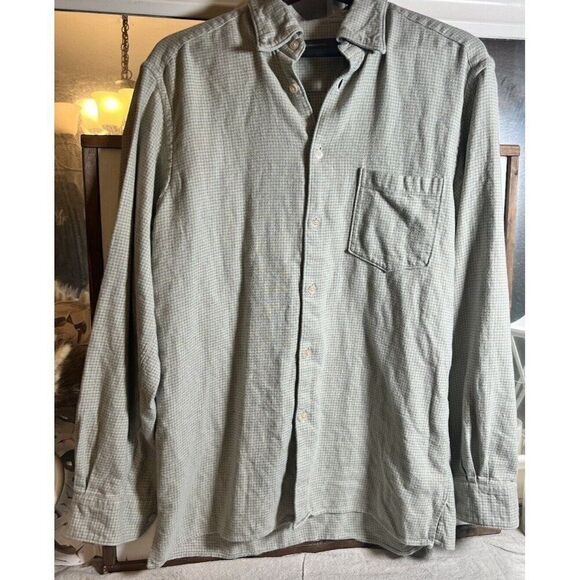 Zegna Mens Button Up Long Sleeve Collared Shirt Cotton Houndstooth Large.   J - Picture 1 of 7